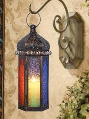 Moroccan Hanging Lantern with 6 Colors Glass